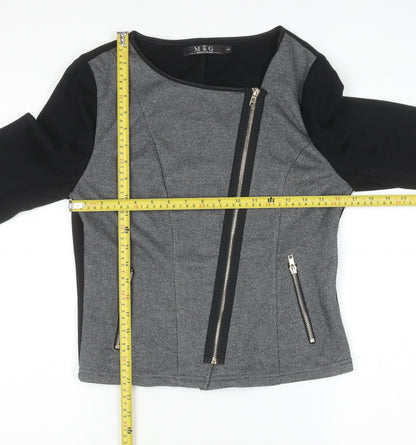 M&G Monogram Womens Grey Black Biker Jacket Size L Zip Style