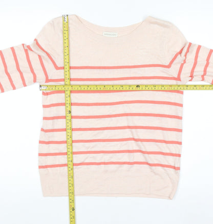 Monsoon Women’s Beige Striped Linen Blend 3/4 Sleeve Jumper Size 12