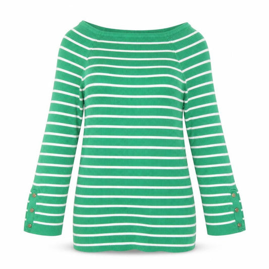 Apricot Women Green Striped Boat Neck Long Sleeve Pullover Jumper Size 12