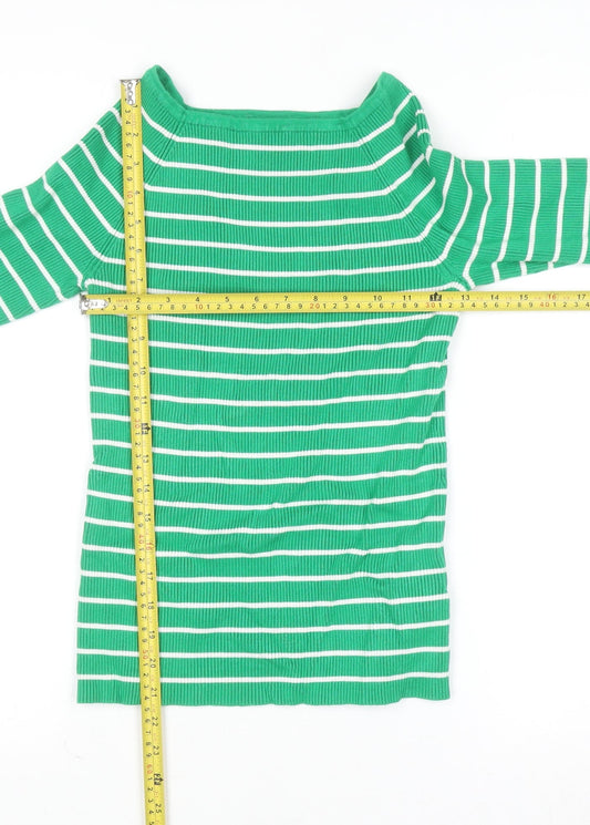 Apricot Women Green Striped Boat Neck Long Sleeve Pullover Jumper Size 12