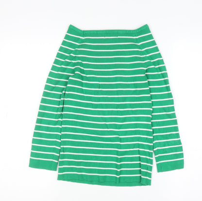 Apricot Women Green Striped Boat Neck Long Sleeve Pullover Jumper Size 12