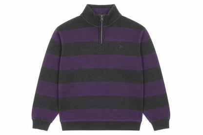 Hampton Men’s Purple Striped 1/4 Zip Cotton Jumper Size S