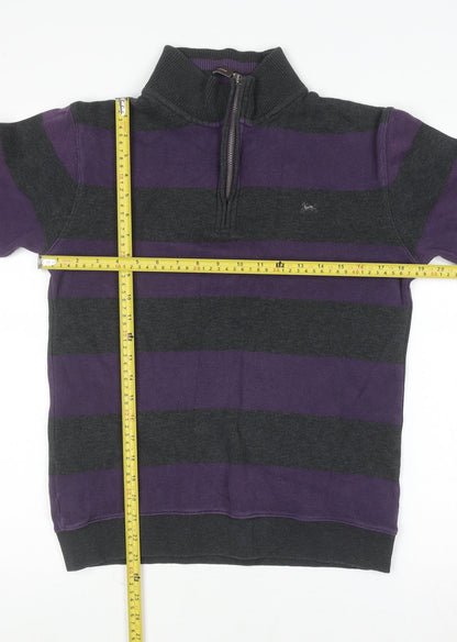 Hampton Men’s Purple Striped 1/4 Zip Cotton Jumper Size S