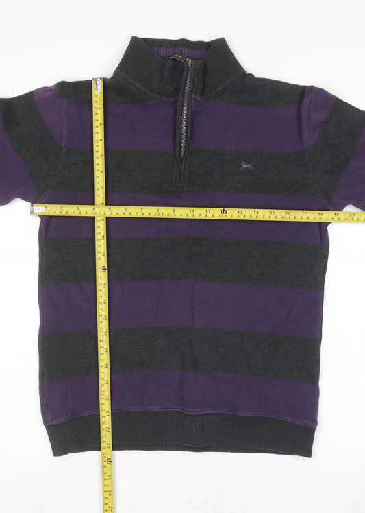 Hampton Men’s Purple Striped 1/4 Zip Cotton Jumper Size S