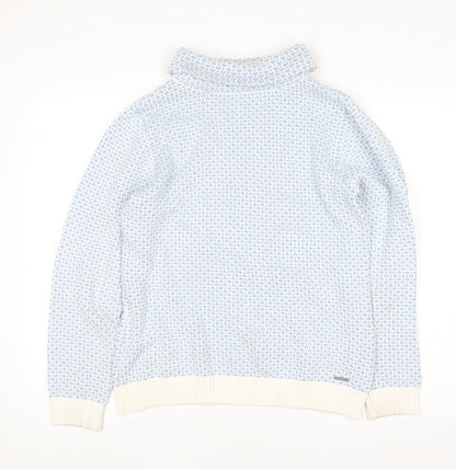 Quba & Co Women Blue White Knit Jumper Size 12 Cotton Roll Neck