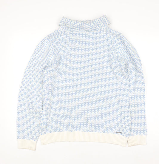 Quba & Co Women Blue White Knit Jumper Size 12 Cotton Roll Neck
