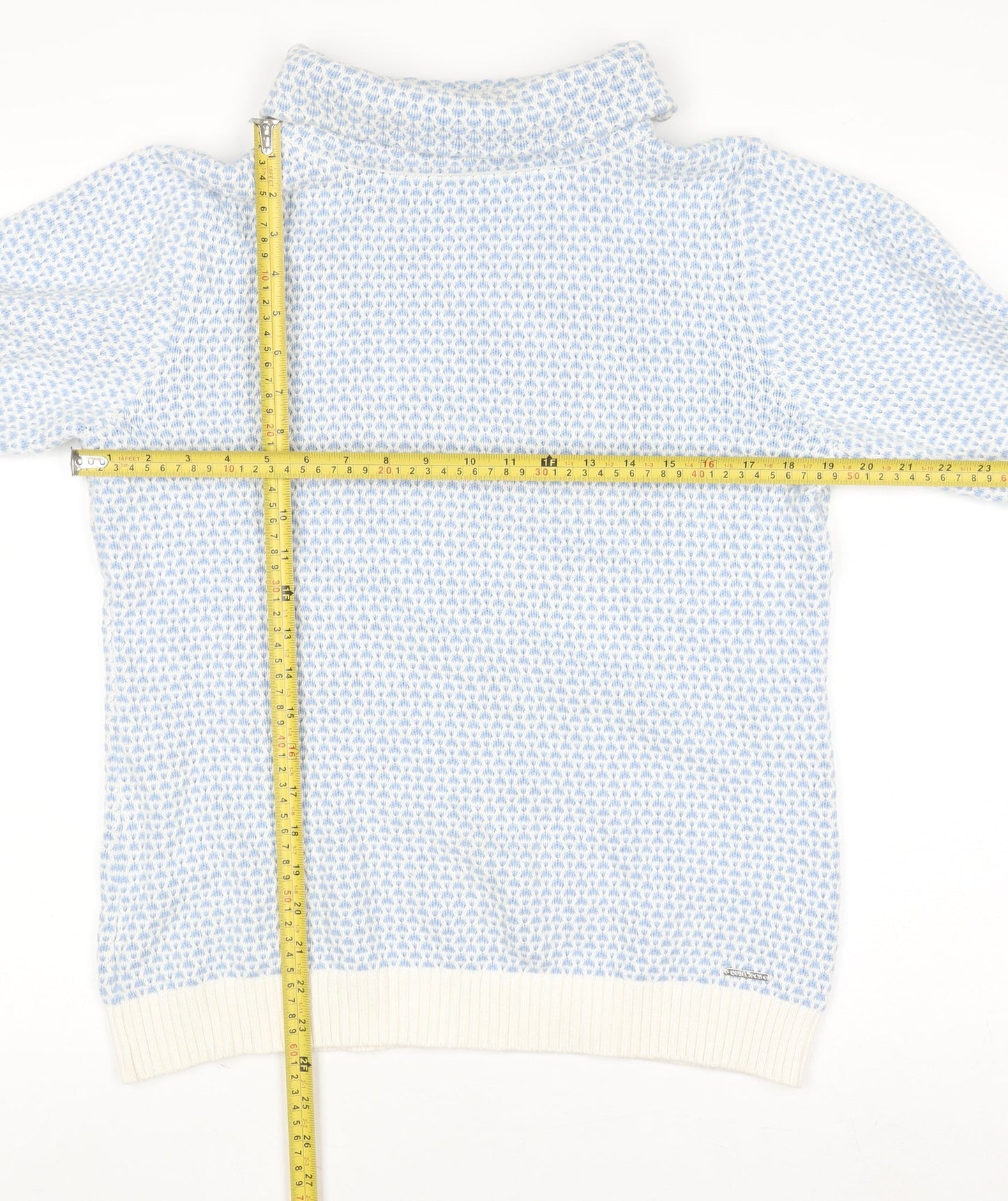 Quba & Co Women Blue White Knit Jumper Size 12 Cotton Roll Neck