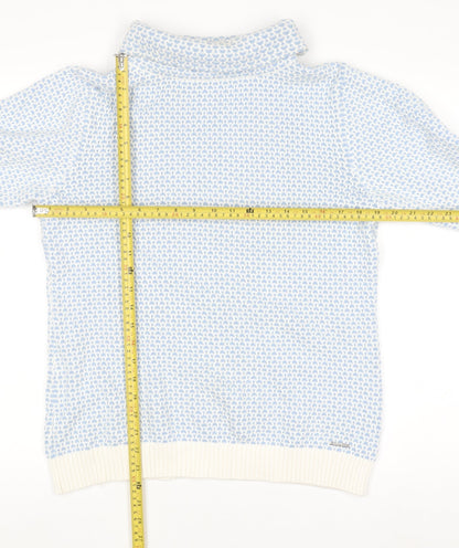 Quba & Co Women Blue White Knit Jumper Size 12 Cotton Roll Neck