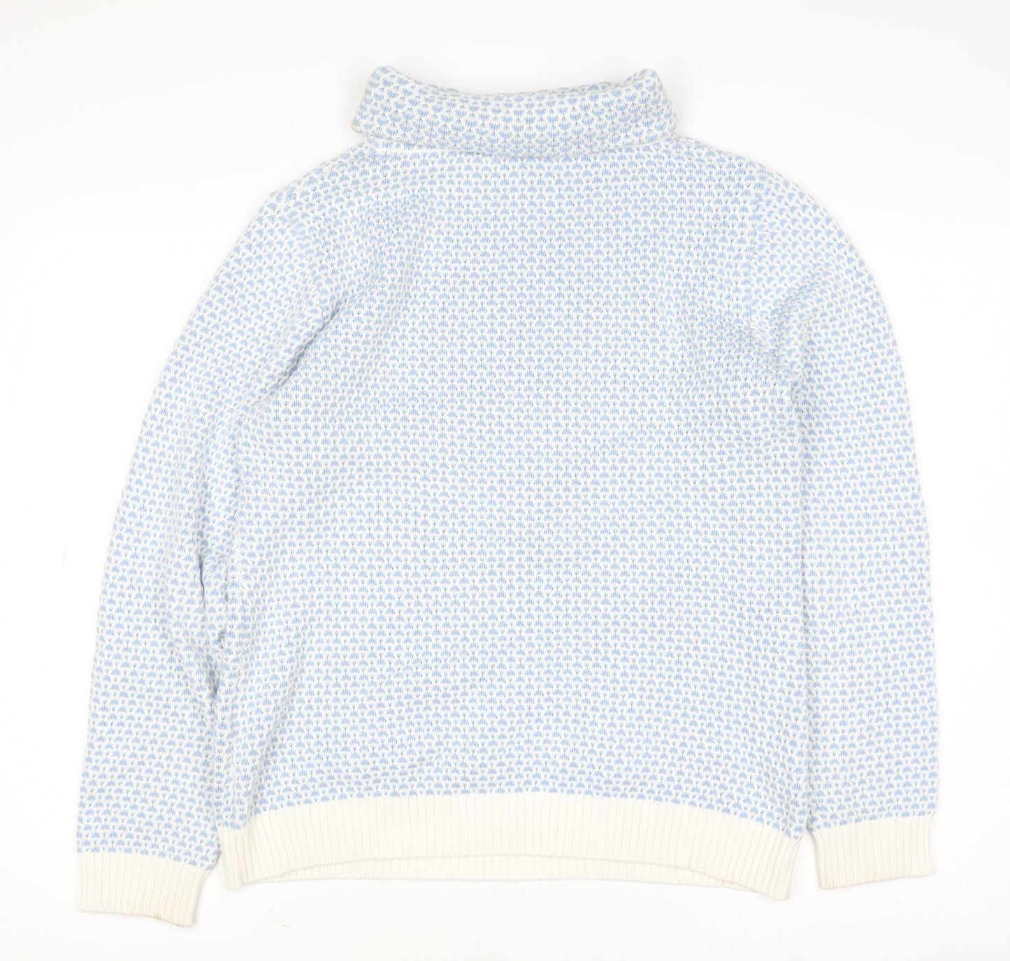 Quba & Co Women Blue White Knit Jumper Size 12 Cotton Roll Neck