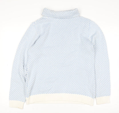 Quba & Co Women Blue White Knit Jumper Size 12 Cotton Roll Neck