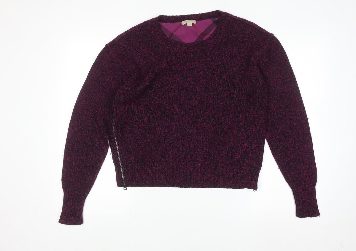 Burberry Brit Women's Purple Wool Cotton Zip Pullover Jumper Size L