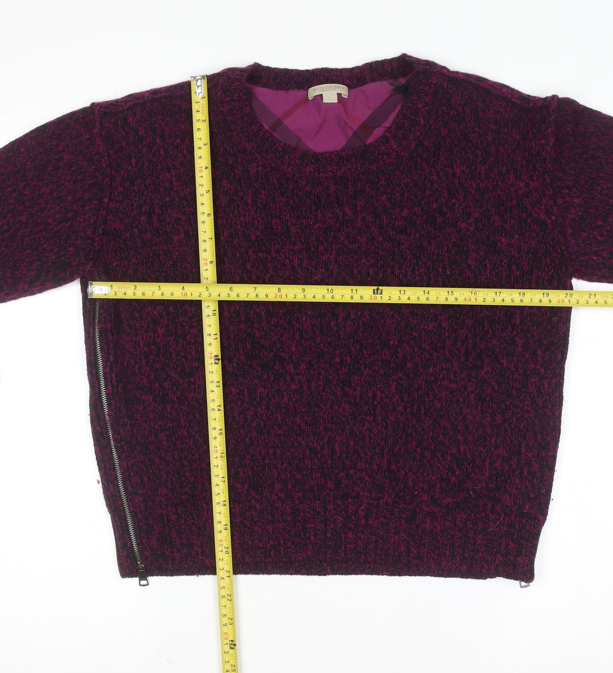 Burberry Brit Women's Purple Wool Cotton Zip Pullover Jumper Size L