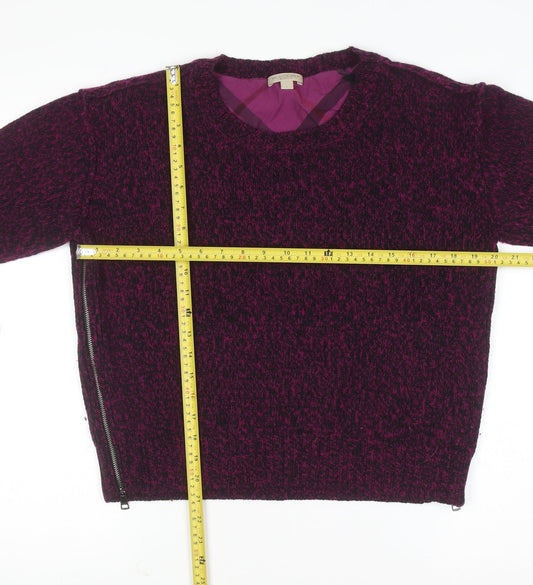 Burberry Brit Women's Purple Wool Cotton Zip Pullover Jumper Size L