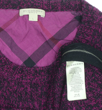 Burberry Brit Women's Purple Wool Cotton Zip Pullover Jumper Size L