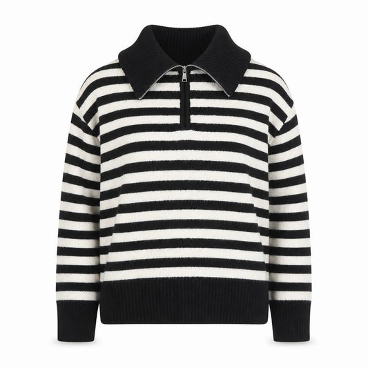 Bershka Women Black Striped Collared 1/4 Zip Knit Jumper Size 12
