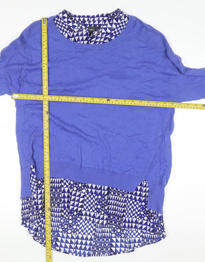 Next Womens Blue Layered Long Sleeve Geometric Blouse Size 14
