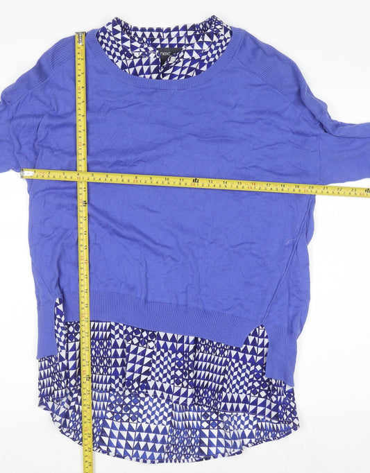 Next Womens Blue Layered Long Sleeve Geometric Blouse Size 14