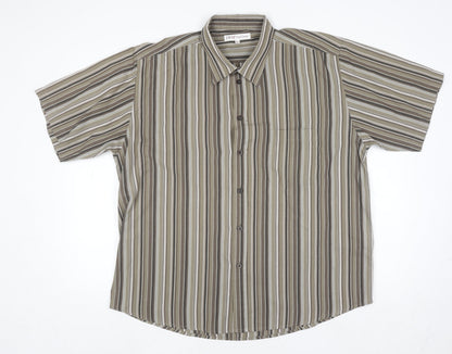 EWM Pure Classics Men's Brown Striped Short Sleeve XL Cotton Shirt