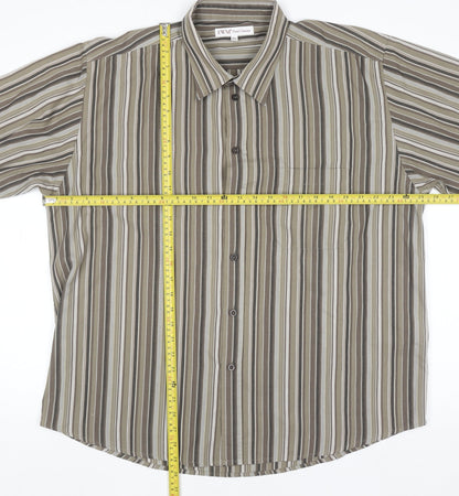 EWM Pure Classics Men's Brown Striped Short Sleeve XL Cotton Shirt