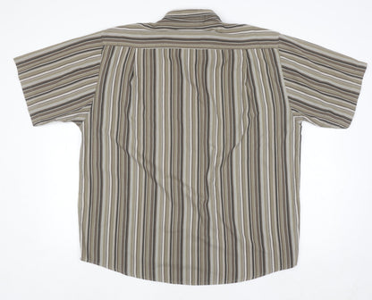 EWM Pure Classics Men's Brown Striped Short Sleeve XL Cotton Shirt