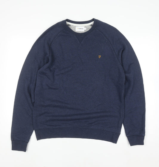 Farah Men's Blue M Crew Neck Cotton Blend Pullover Jumper