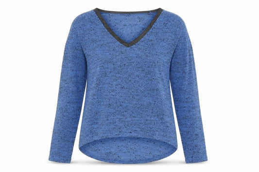 Front view of Miss Selfridge Women Blue V-Neck Long Sleeve Knit jumper, size 10