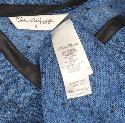 Miss Selfridge Women Blue V-Neck Long Sleeve Knit Pullover Jumper Size 10