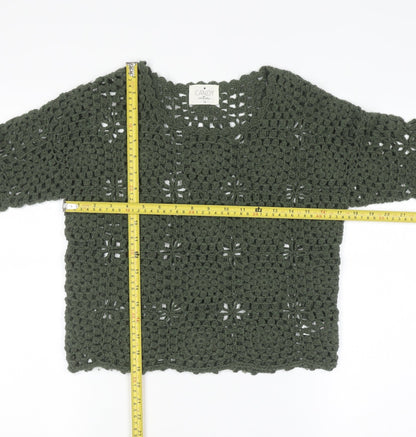Candy Couture Girls Green Crochet Acrylic Jumper 14 Years Long Sleeve