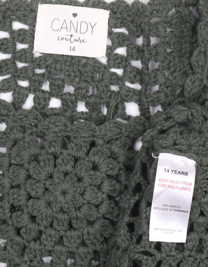 Candy Couture Girls Green Crochet Acrylic Jumper 14 Years Long Sleeve
