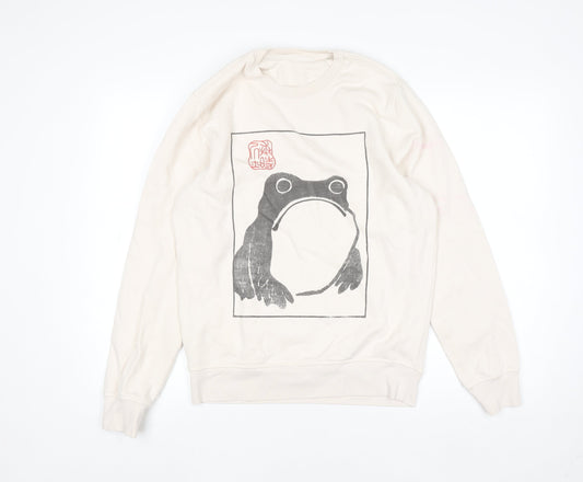 Stanley/Stella Women Ivory Cotton Pullover XS Frog Print Jumper