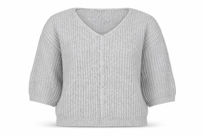 Lakeland Women Grey Chunky-Knit Acrylic V-Neck Pullover Jumper Size S