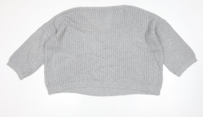 Lakeland Women Grey Chunky-Knit Acrylic V-Neck Pullover Jumper Size S