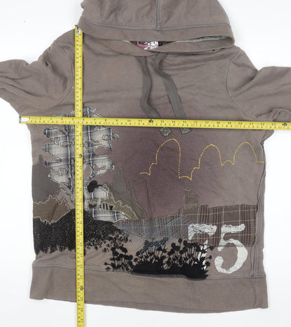 Next Women Brown Graphic Pullover Hoodie Size 18 Cotton Blend
