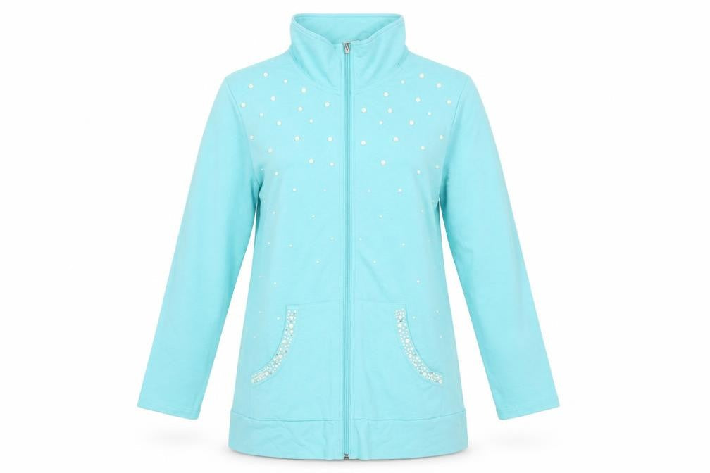 Womens UK Size M Quacker Factory Blue Full Zip Sweatshirt