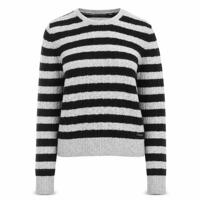 Superdry Womens Black Grey Striped Wool Blend Crew Neck Jumper XS