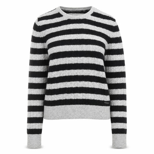 Superdry Womens Black Grey Striped Wool Blend Crew Neck Jumper XS