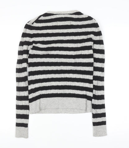 Superdry Womens Black Grey Striped Wool Blend Crew Neck Jumper XS
