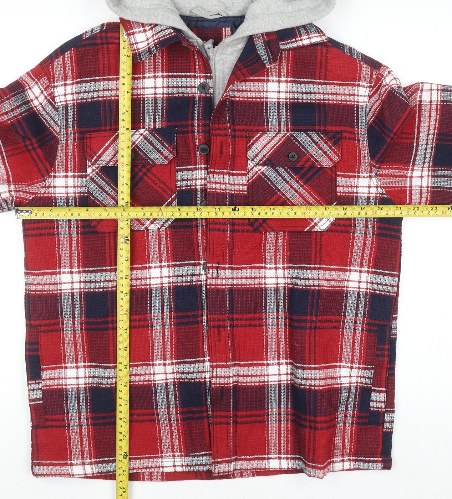 Next Boys Red Check Flannel Hooded Shirt Jacket 14 Years