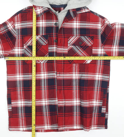 Next Boys Red Check Flannel Hooded Shirt Jacket 14 Years