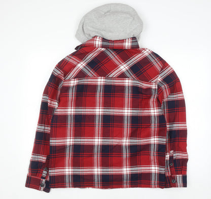Next Boys Red Check Flannel Hooded Shirt Jacket 14 Years