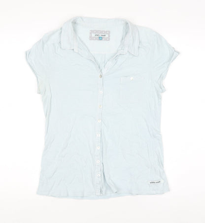 White Stuff Women’s Ice Blue Cotton Short Sleeve Button-Up Shirt Size 10
