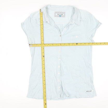 White Stuff Women’s Ice Blue Cotton Short Sleeve Button-Up Shirt Size 10