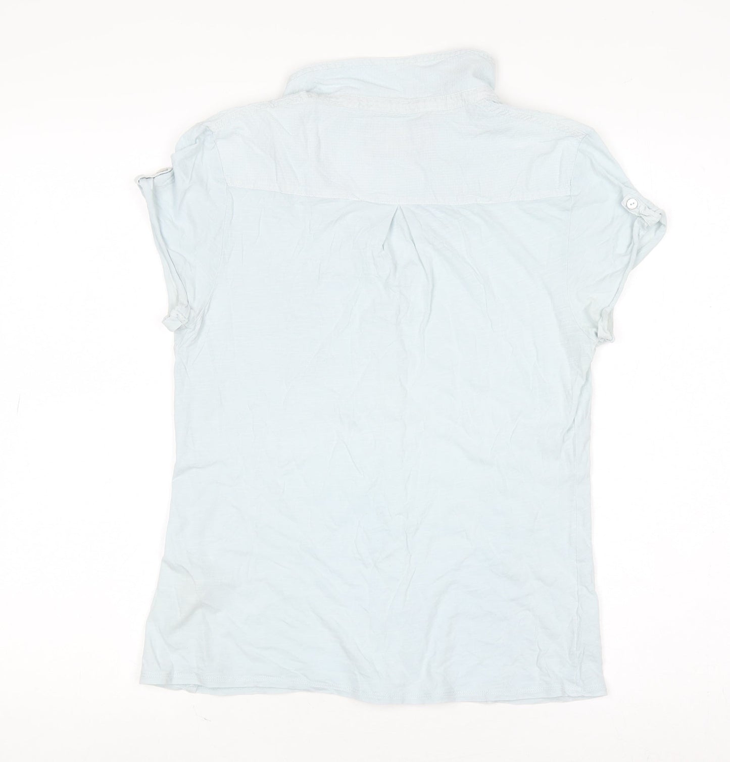 White Stuff Women’s Ice Blue Cotton Short Sleeve Button-Up Shirt Size 10