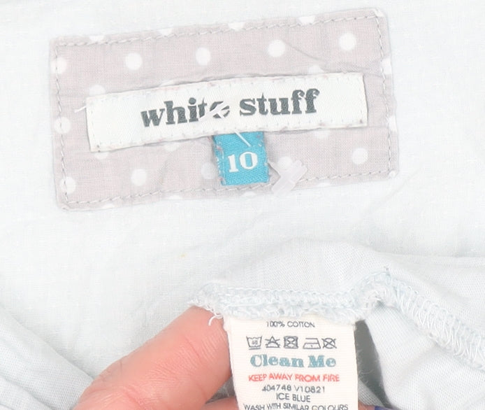 White Stuff Women’s Ice Blue Cotton Short Sleeve Button-Up Shirt Size 10