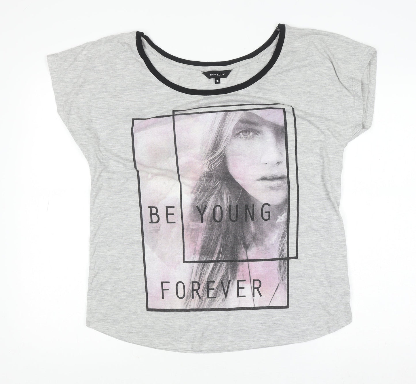 Womens UK Size 16 New Look Grey Basic T-Shirt