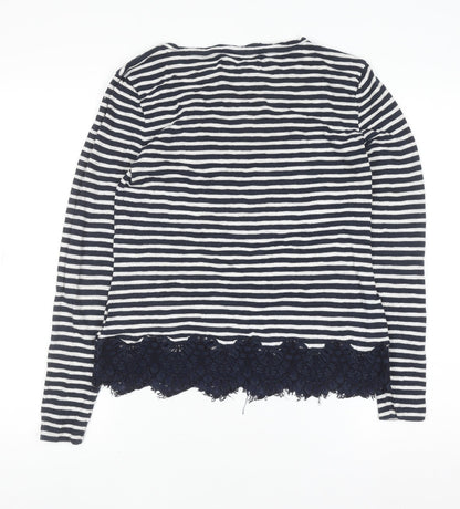 Superdry Women's Blue Striped Lace Hem Long Sleeve T-Shirt Size 10