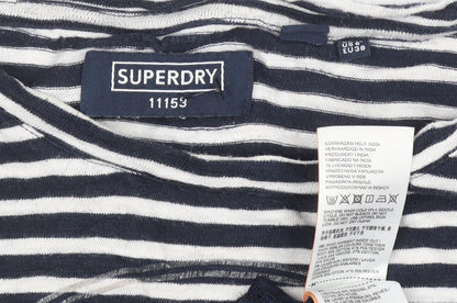 Superdry Women's Blue Striped Lace Hem Long Sleeve T-Shirt Size 10