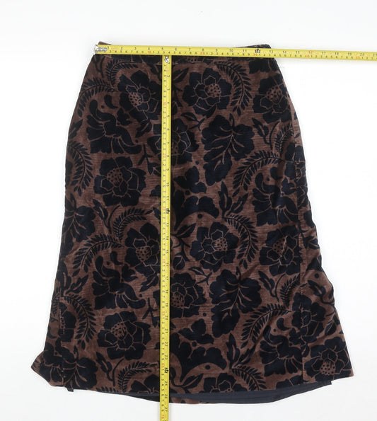 Boden Women’s Brown Floral Cotton Velvet Midi A-Line Skirt Size 10L