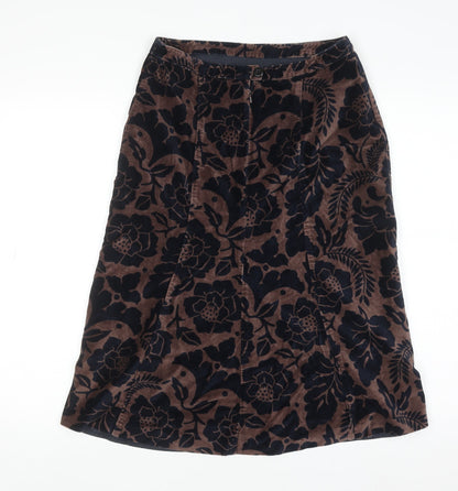 Boden Women’s Brown Floral Cotton Velvet Midi A-Line Skirt Size 10L