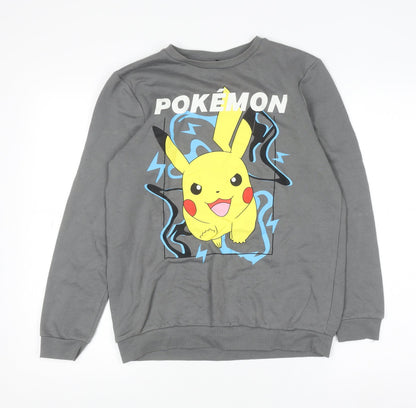 Pokémon Boys Grey Pikachu Sweatshirt 12-13 Years Crew Neck Cotton Blend